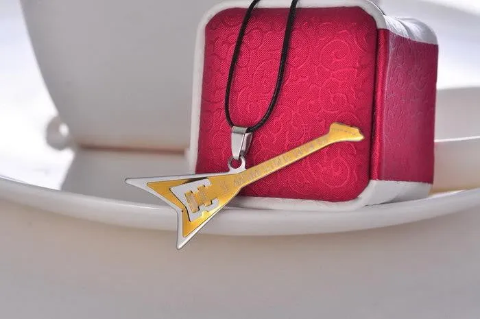 Necklaces sparklingselections Stainless Steel Gold Guitar Unisex Pendant Necklace Necklaces sparklingselections Stainless Steel Gold Guitar Unisex Pendant Necklace