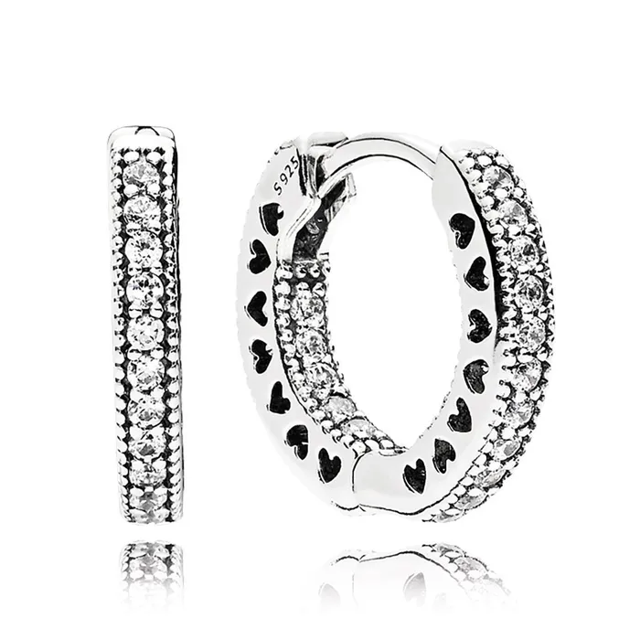 Pandora Hearts of Pandora Clear CZ 15MM Hoop Earrings Pandora Earrings