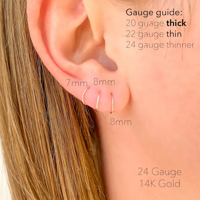 PreStyled Sets Tiny 14K Solid Gold Hoops Hoops By Hand PreStyled Sets Tiny 14K Solid Gold Hoops Hoops By Hand