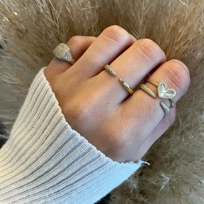 Rings Alev Jewelry Slanted Fluted Pave Heart Ring