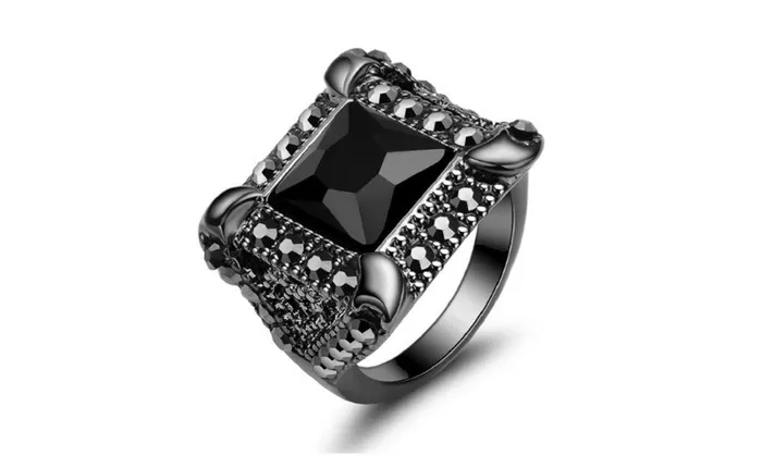 Rings Sparkling Selections New Fashion Vintage Black Onyx Zircon Geometric Design Ring