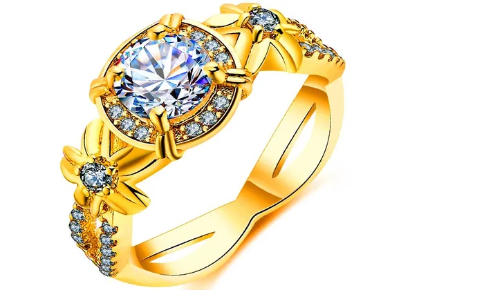 Rings sparklingselections Three Cubic Zirconia Stone Halo Engagement Ring