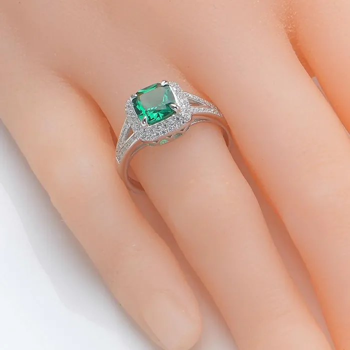 Rings Sterling Silver Wedding Ring with Green Crystal For Women sparklingselections