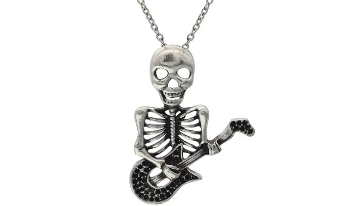 Silver Tone 18X14 Play The Guitar Skull Pendant Necklace sparklingselections Necklaces Silver Tone 18X14 Play The Guitar Skull Pendant Necklace sparklingselections Necklaces