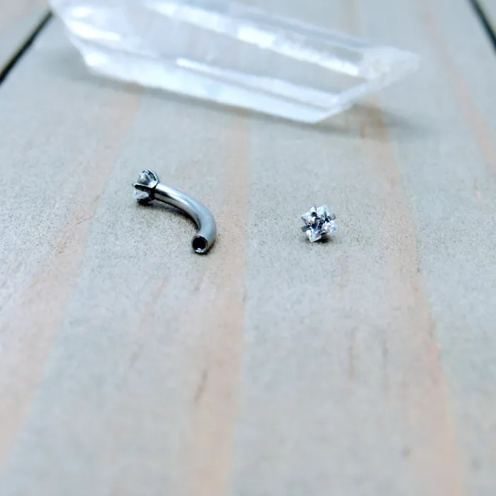 Siren Body Jewelry Earrings 16g 2mm CZ gemstone curved barbell eyebrow rook vertical labret earring bar internally threaded curve