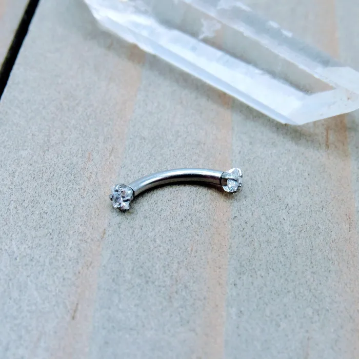 Siren Body Jewelry Earrings 16g 2mm CZ gemstone curved barbell eyebrow rook vertical labret earring bar internally threaded curve