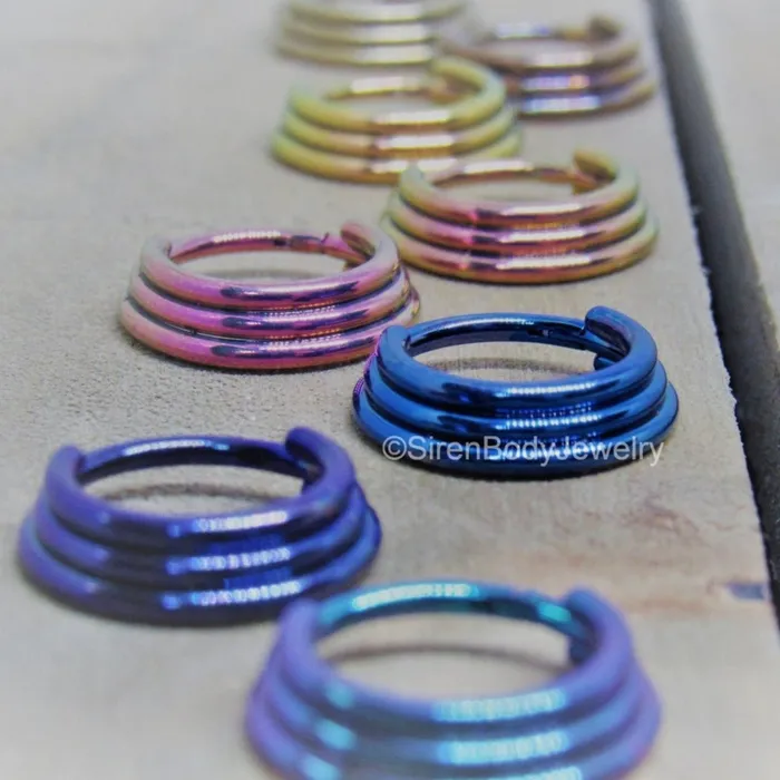SirenBodyJewelry Rings Stacked hinged segment ring 16g body piercing jewelry hoop 38 easy click shut design titanium anodized