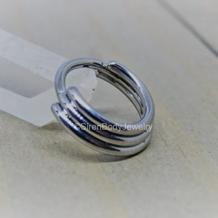 SirenBodyJewelry Rings Stacked hinged segment ring 16g body piercing jewelry hoop 38 easy click shut design titanium anodized