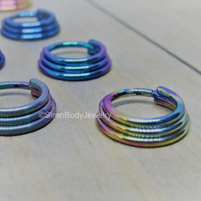 SirenBodyJewelry Rings Stacked hinged segment ring 16g body piercing jewelry hoop 38 easy click shut design titanium anodized