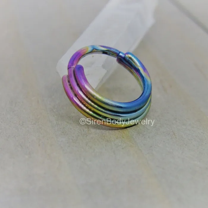 SirenBodyJewelry Rings Stacked hinged segment ring 16g body piercing jewelry hoop 38 easy click shut design titanium anodized