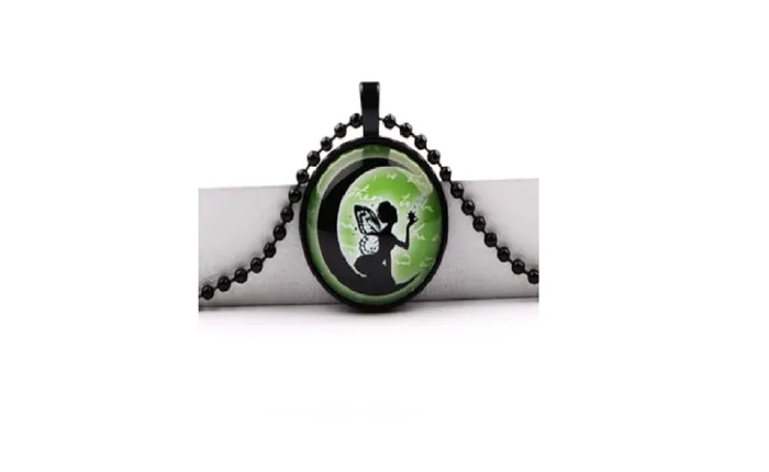 sparklingselections Necklaces Fairy Glass Cabochon Round Pendant Black Chain Necklace sparklingselections Necklaces Fairy Glass Cabochon Round Pendant Black Chain Necklace