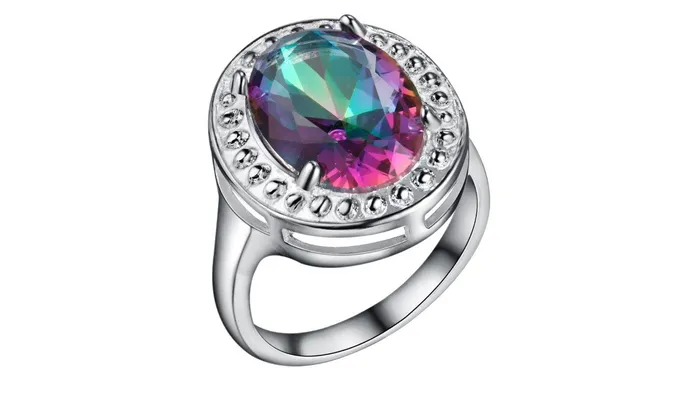 sparklingselections Rings Fashion Silver Plated Multi Color CZ StoneRing