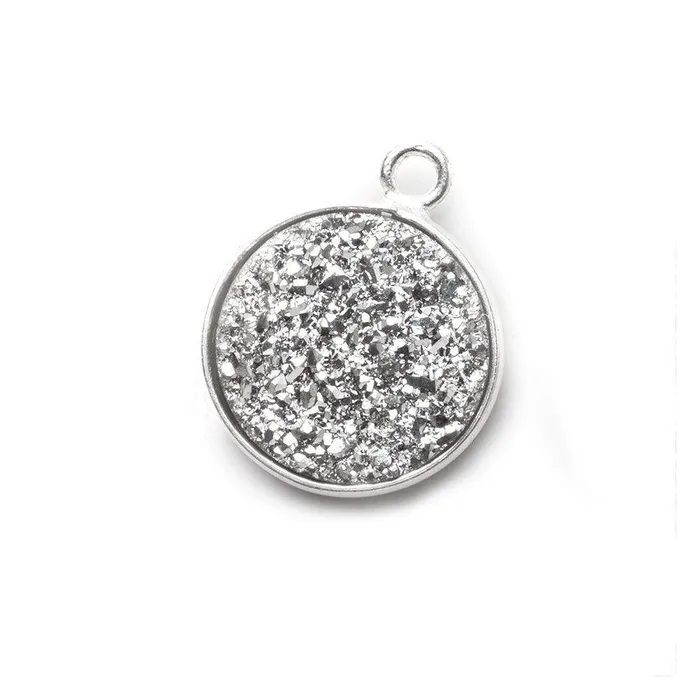 13mm Silver 925 Bezel Silver Drusy Coin Pendant 1 piece Beadsofcambaycom Necklaces