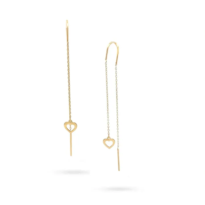 14K Gold Womens Hanging Earrings with Chain and Heart Senso Gold Shine Senso Gold Earrings 14K Gold Womens Hanging Earrings with Chain and Heart Senso Gold Shine Senso Gold Earrings
