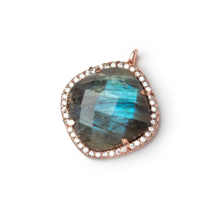 17mm Rose Gold CZ Bezel Labradorite Cushion Pendant 1 Focal Beadsofcambaycom Necklaces