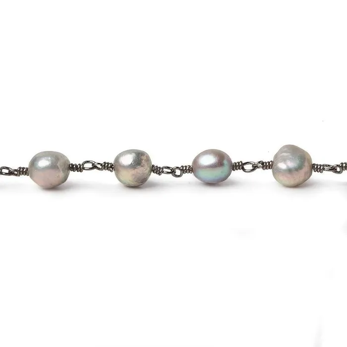 8x7mm Rose Silver Baroque Pearl Black Gold plated Chain by the foot 26 pieces Beadsofcambaycom Necklaces