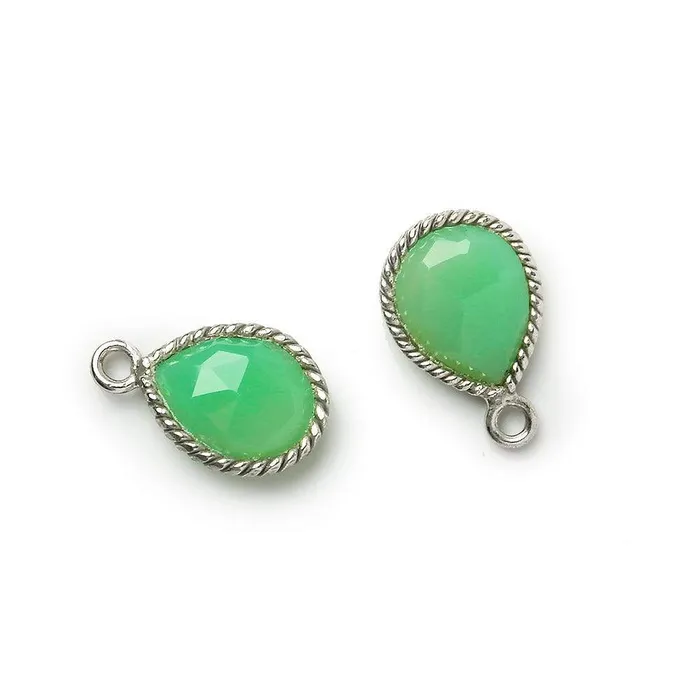 Beadsofcambaycom Necklaces 12x8mm Silver Bezel Rope Lime Green Chalcedony Pear Pendant 1 piece