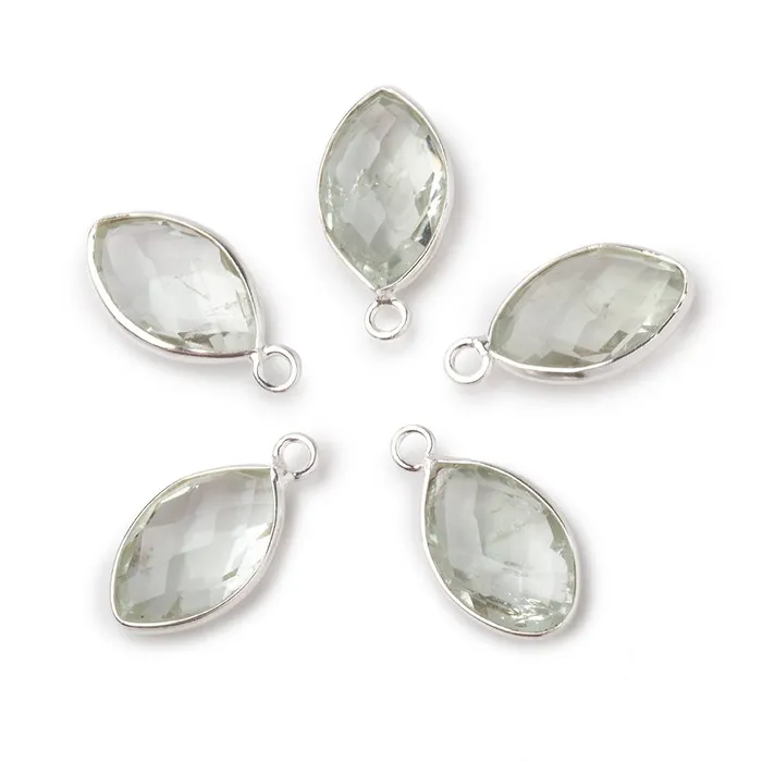Beadsofcambaycom Necklaces 14x9mm Sterling Silver Bezel Prasiolite Faceted Marquise Pendant 1 piece