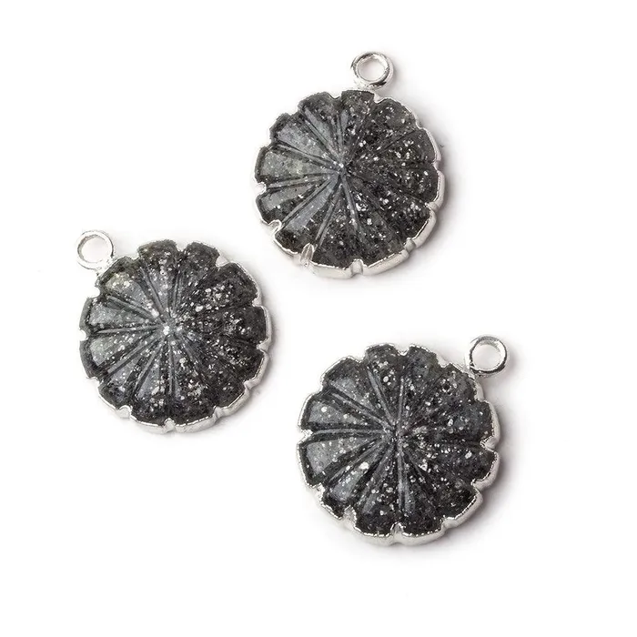 Beadsofcambaycom Necklaces 16mm Silver Leafed Celestial Quartz carved floral coin Pendant 1 focal bead Beadsofcambaycom Necklaces 16mm Silver Leafed Celestial Quartz carved floral coin Pendant 1 focal bead