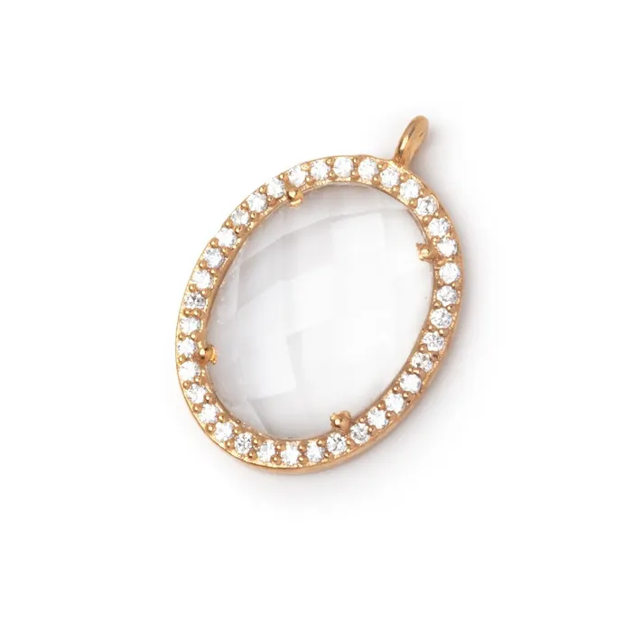Beadsofcambaycom Necklaces 19x15mm Rose Gold CZ Bezel Crystal Quartz Oval Pendant 1 Focal