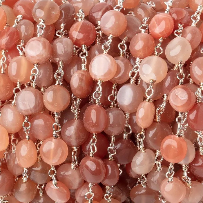 Beadsofcambaycom Necklaces 65mm Angel Skin Moonstone Plain Coins on Silver Plated Chain