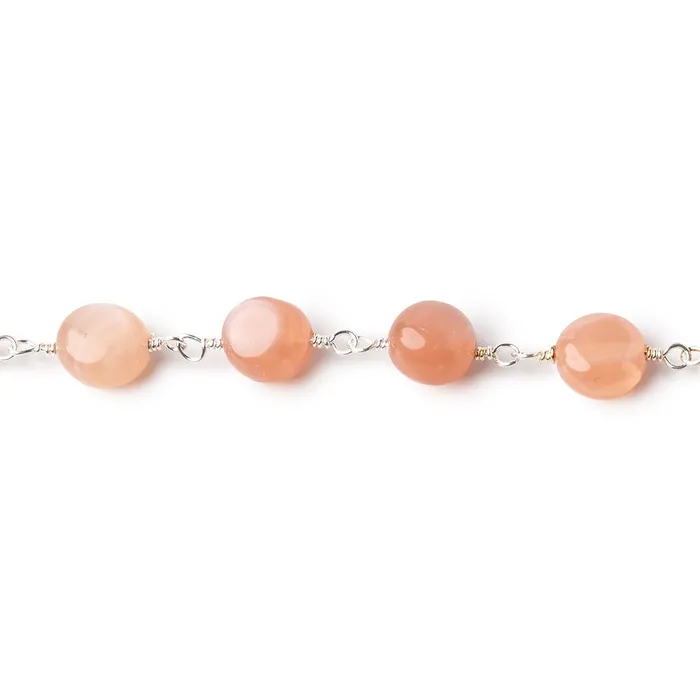 Beadsofcambaycom Necklaces 65mm Angel Skin Moonstone Plain Coins on Silver Plated Chain