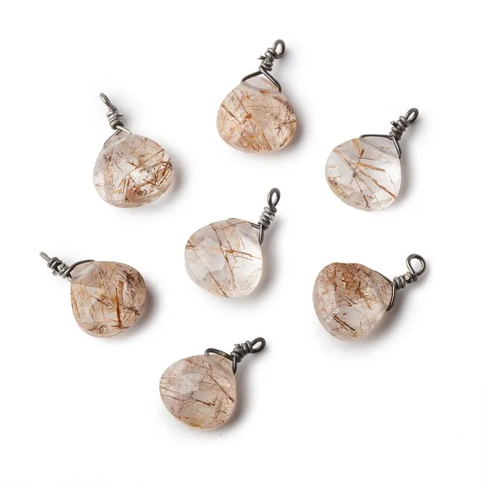 Beadsofcambaycom Necklaces 8mm Black Gold Wire Wrapped Rutilated Quartz Faceted Heart 1 Focal Pendant