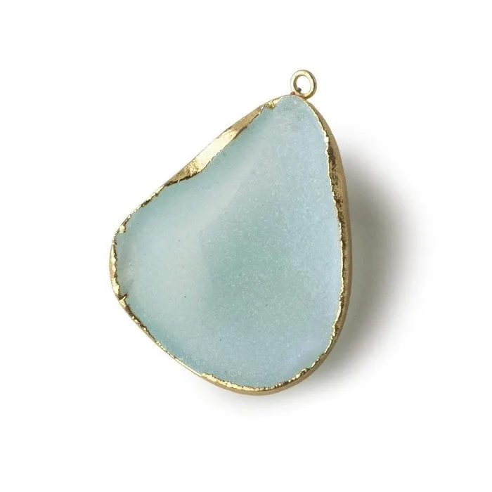 Beadsofcambaycom Necklaces Gold Leafed Seafoam Green Concave Drusy Pendant 1 focal bead 34x29x14mm A Grade