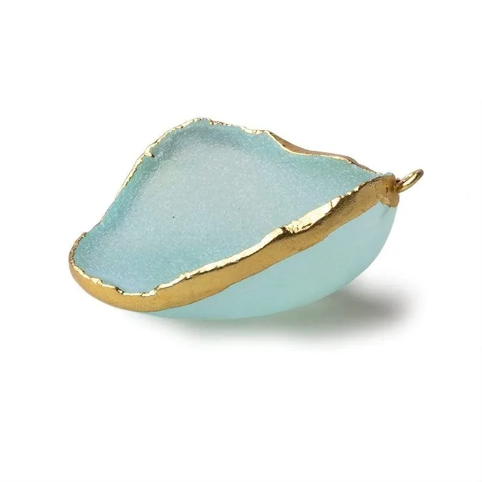 Beadsofcambaycom Necklaces Gold Leafed Seafoam Green Concave Drusy Pendant 1 focal bead 34x29x14mm A Grade
