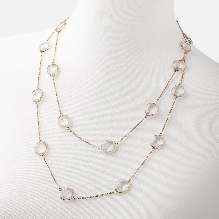 Beadsofcambaycom Necklaces Multi Gemstone Faceted Nugget Vermeil Bezel Chain Necklace