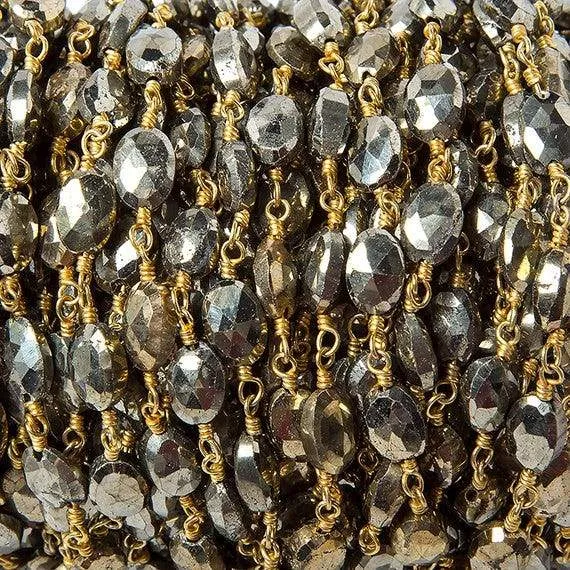 Beadsofcambaycom PreStyled Sets 7x5mm Gold plated Pyrite faceted oval Gold Chain by the foot 24 pcs Beadsofcambaycom PreStyled Sets 7x5mm Gold plated Pyrite faceted oval Gold Chain by the foot 24 pcs