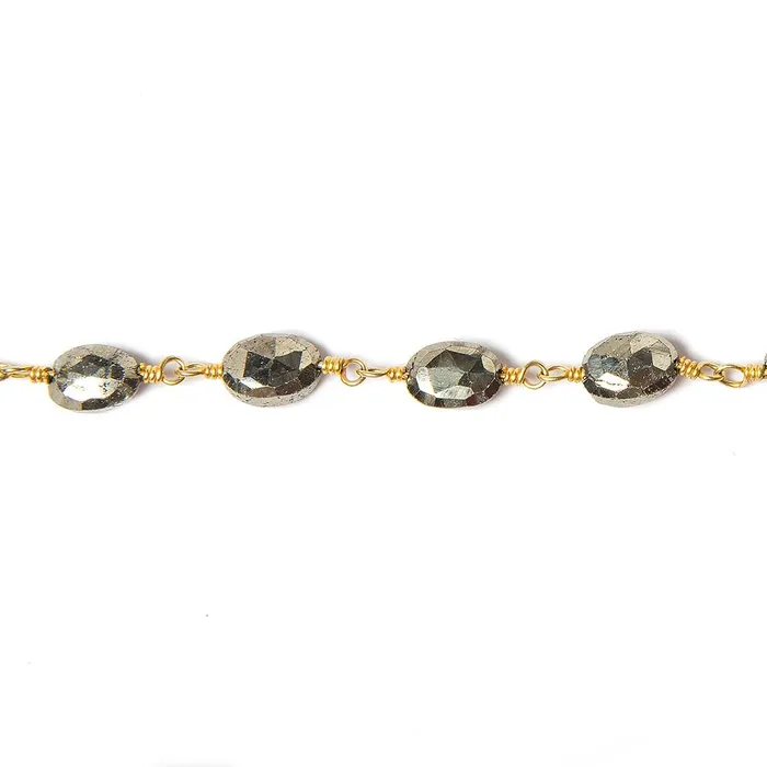 Beadsofcambaycom PreStyled Sets 7x5mm Gold plated Pyrite faceted oval Gold Chain by the foot 24 pcs Beadsofcambaycom PreStyled Sets 7x5mm Gold plated Pyrite faceted oval Gold Chain by the foot 24 pcs