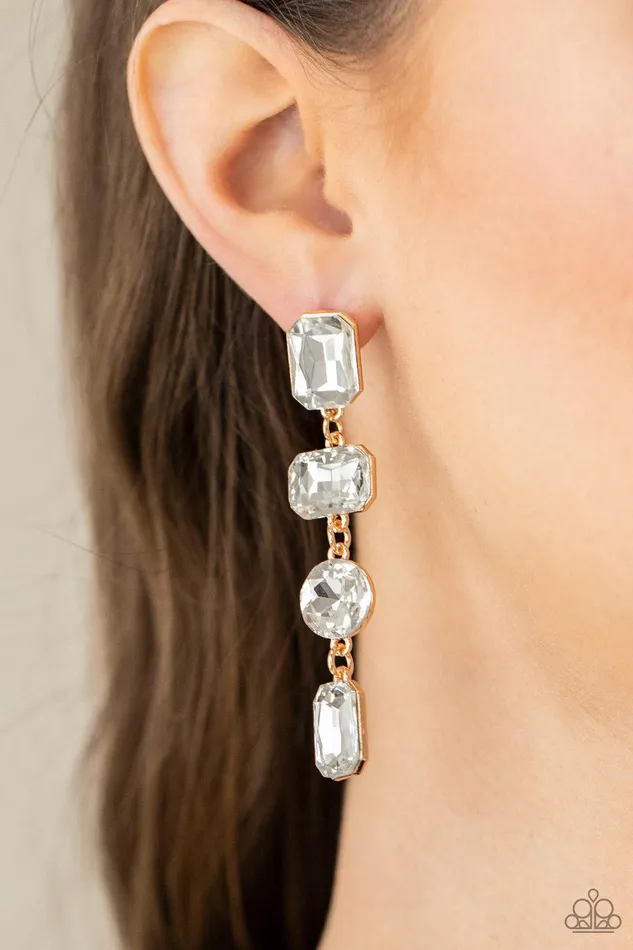 Cosmic Heiress Gold Earrings Jewelry by Bretta Paparazzi Accessories Earrings