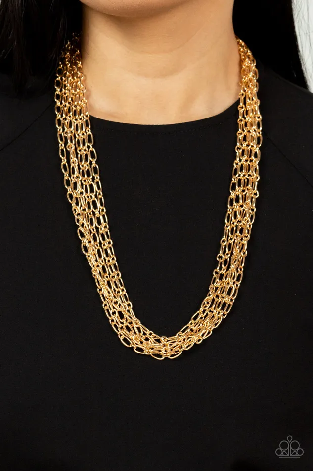 Dynamite Dynamo Gold Necklace Jewelry by Bretta Paparazzi Accessories Necklaces