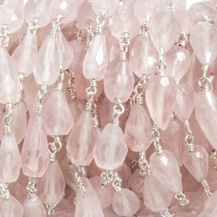 Earrings 7x510x5mm Rose Quartz faceted tear drop Silver plated Chain by the foot 20pcs Beadsofcambaycom