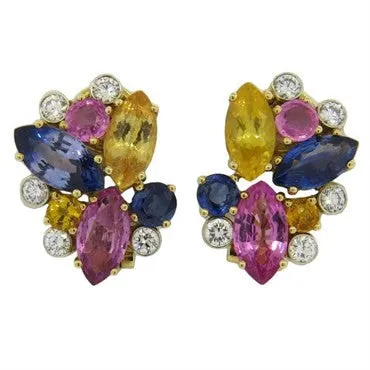 Earrings Aletto Brothers Aletto Brothers 1120ctw Multicolor Sapphire Diamond 18k Gold Earrings Earrings Aletto Brothers Aletto Brothers 1120ctw Multicolor Sapphire Diamond 18k Gold Earrings