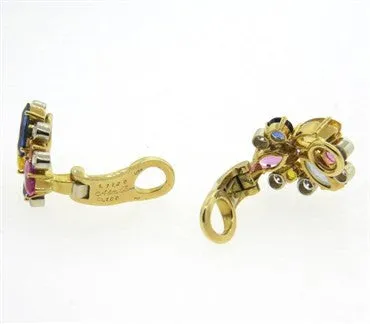 Earrings Aletto Brothers Aletto Brothers 1120ctw Multicolor Sapphire Diamond 18k Gold Earrings