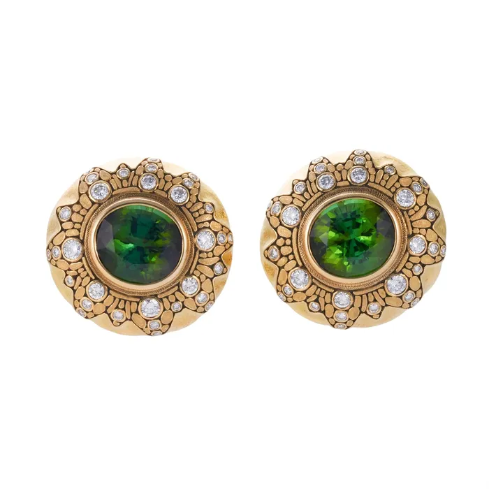 Earrings Alex Sepkus Alex Sepkus 18K Gold 1500ct Green Tourmaline 140ct Diamond Earrings Earrings Alex Sepkus Alex Sepkus 18K Gold 1500ct Green Tourmaline 140ct Diamond Earrings