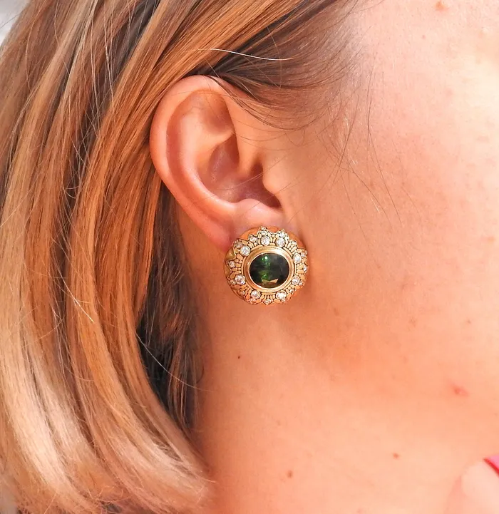 Earrings Alex Sepkus Alex Sepkus 18K Gold 1500ct Green Tourmaline 140ct Diamond Earrings