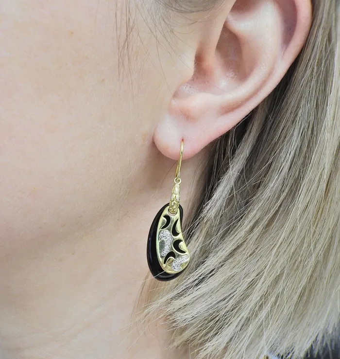 Earrings Asch Grossbardt Asch Grossbardt Onyx Diamond Gold Earrings
