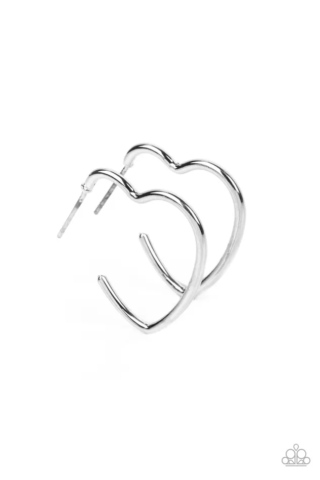 Earrings Paparazzi Accessories Burnished Beau Silver Heart Earrings Jewelry by Bretta