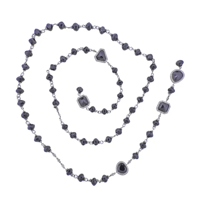 Erica Courtney Necklaces Erica Courtney Platinum Black White Diamond Lariat Necklace