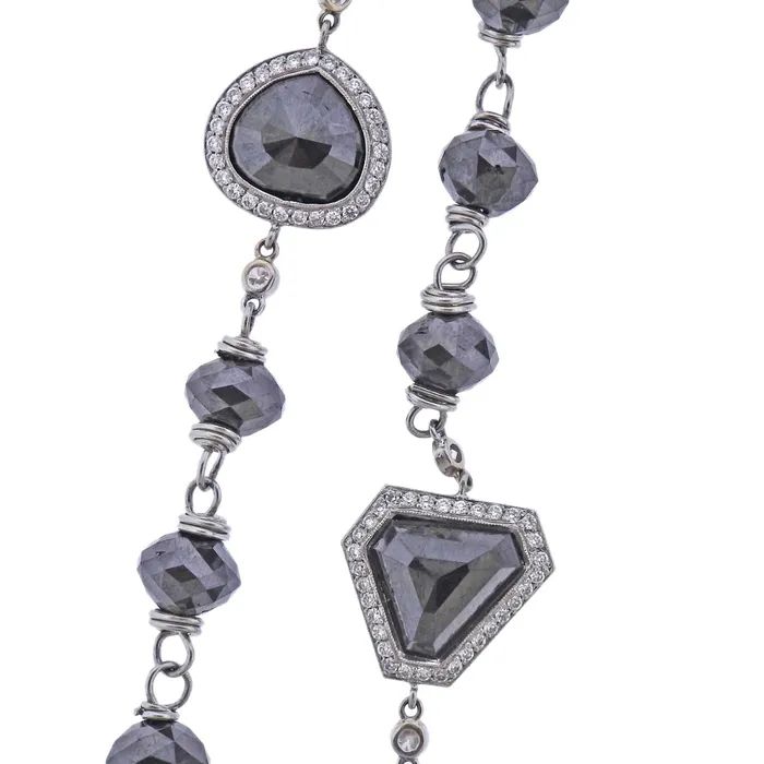 Erica Courtney Necklaces Erica Courtney Platinum Black White Diamond Lariat Necklace Erica Courtney Necklaces Erica Courtney Platinum Black White Diamond Lariat Necklace