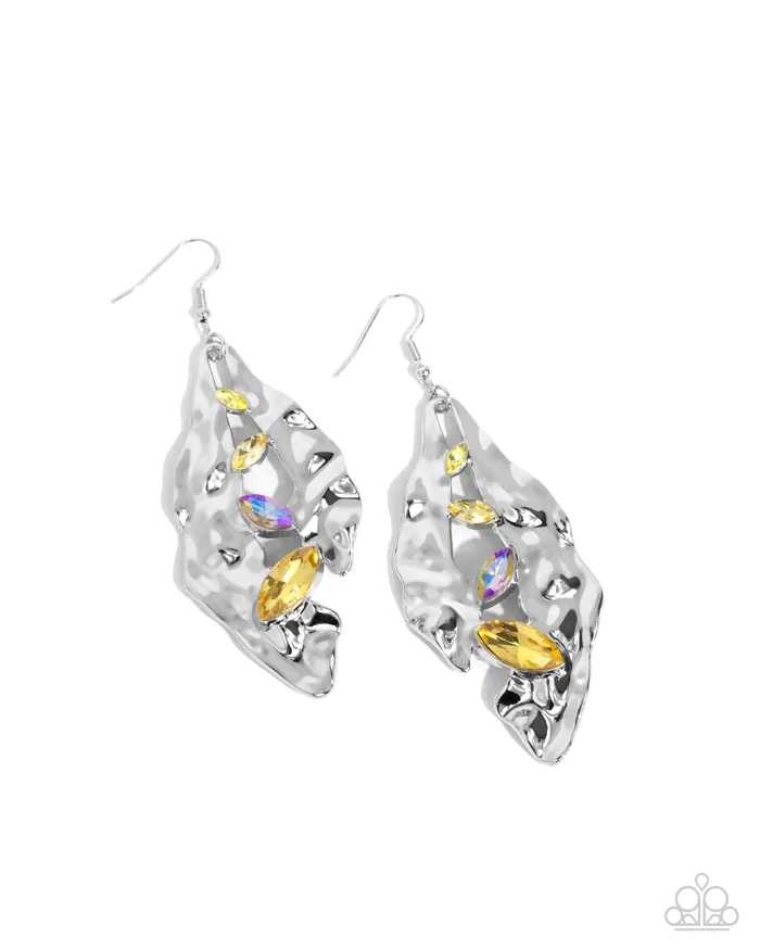 Hammered Hemisphere Yellow Earrings Jewelry by Bretta Paparazzi Accessories Earrings