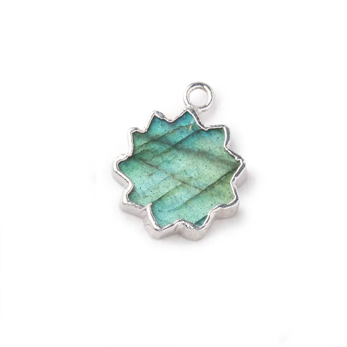 Necklaces 14mm Silver Leafed Labradorite Star Burst Focal Pendant 1 piece Beadsofcambaycom