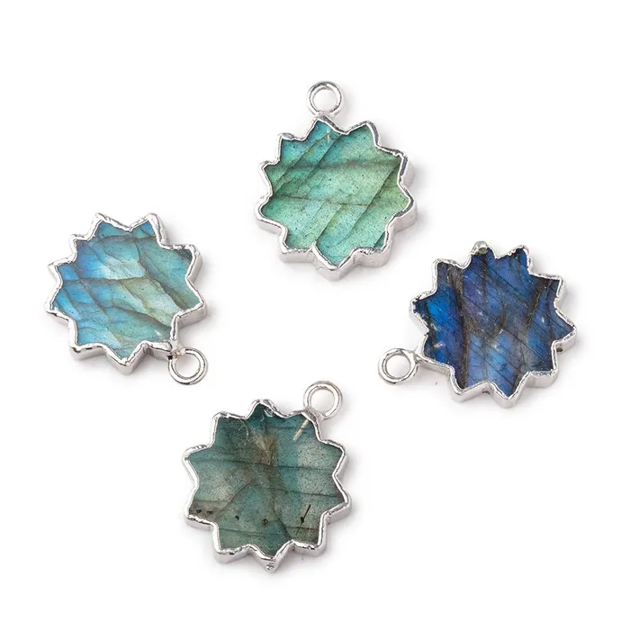 Necklaces 14mm Silver Leafed Labradorite Star Burst Focal Pendant 1 piece Beadsofcambaycom