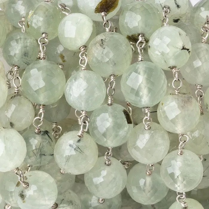 Necklaces 895mm Prehnite Faceted Rounds on 925 Silver Chain Beadsofcambaycom