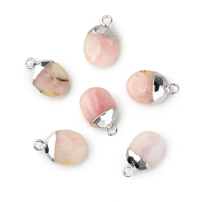 Necklaces Beadsofcambaycom 10x8mm Silver Leafed Pink Peruvian Opal Oval Pendant 1 piece