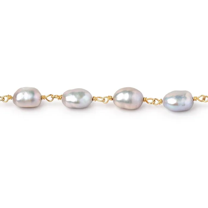 Necklaces Beadsofcambaycom 910mm Silver Baroque Pearls on Vermeil Chain
