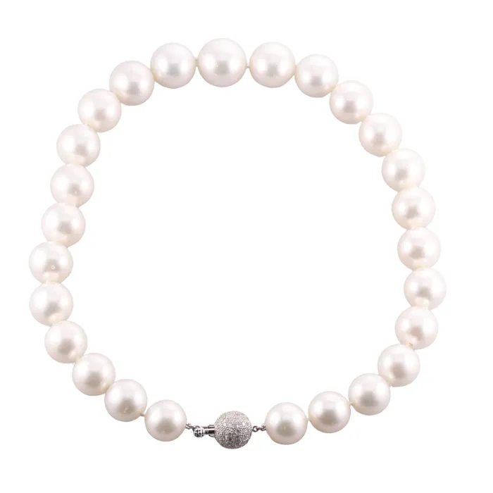 Necklaces Not Signed Gold 14mm to 178mm South Sea Pearl Diamond Necklace